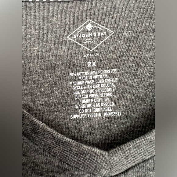 Women’s Grey 3/4 Length Sleeve v-Neck T-Shirt SZ 2X - Picture 2 of 5